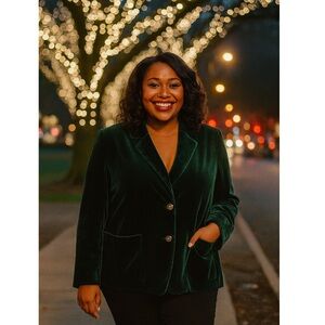 Coldwater‎ Creek Womens Velvet Blazer Green Petite 16P Holiday Cocktail Career